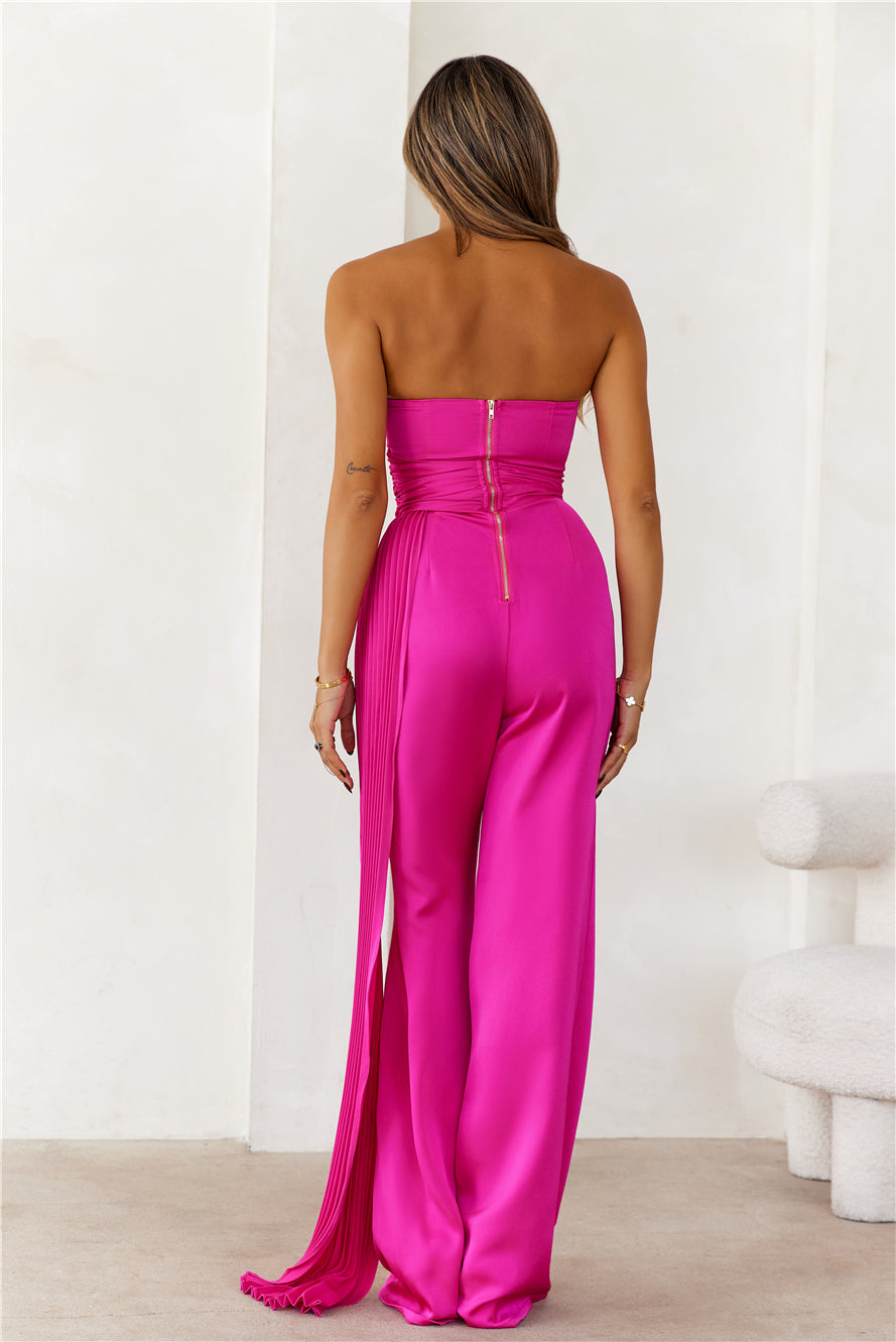 HELLO MOLLY Diva Of The Night Strapless Jumpsuit Fuchsia