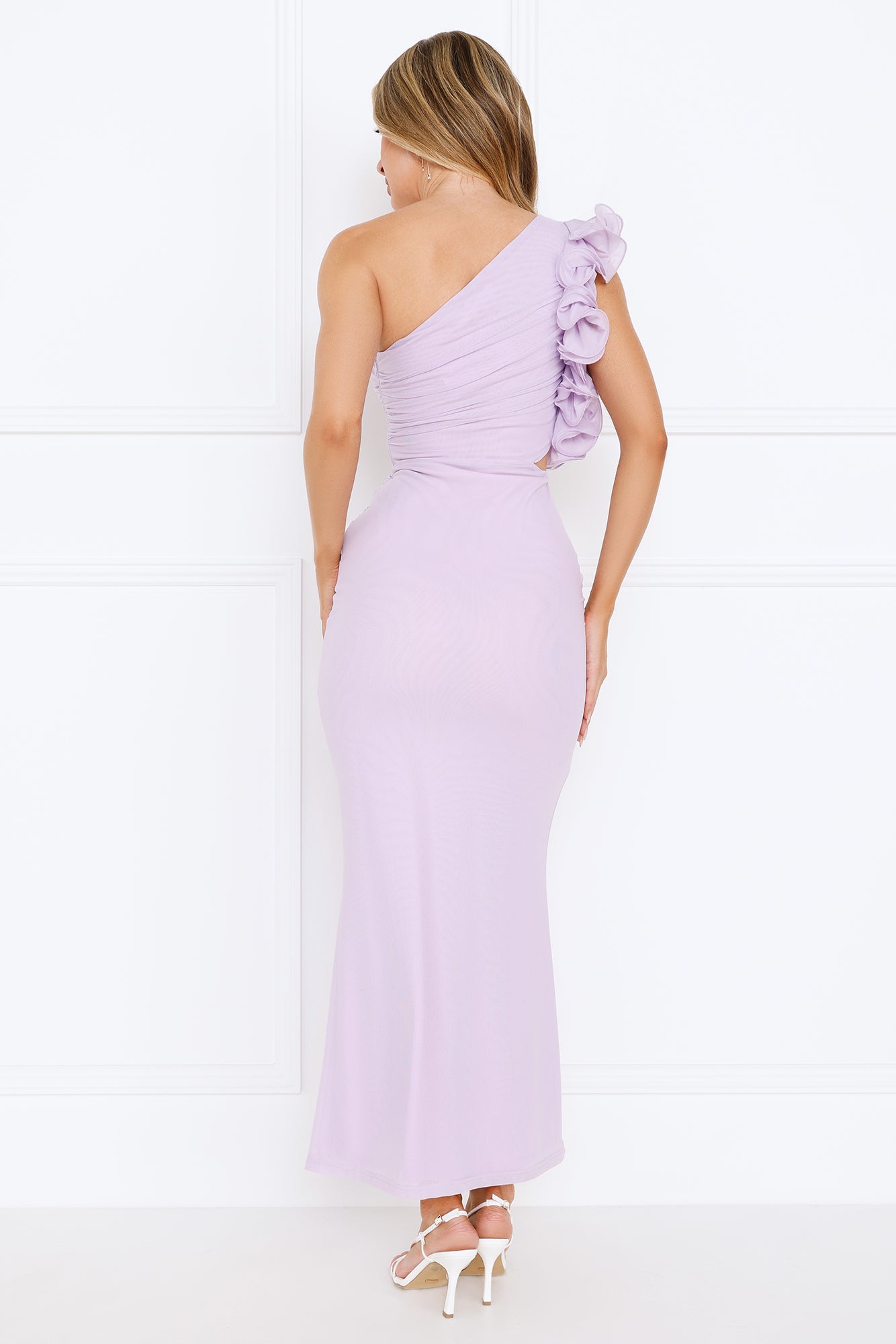 Luxe By Moonlight One Shoulder Mesh Maxi Dress Lilac