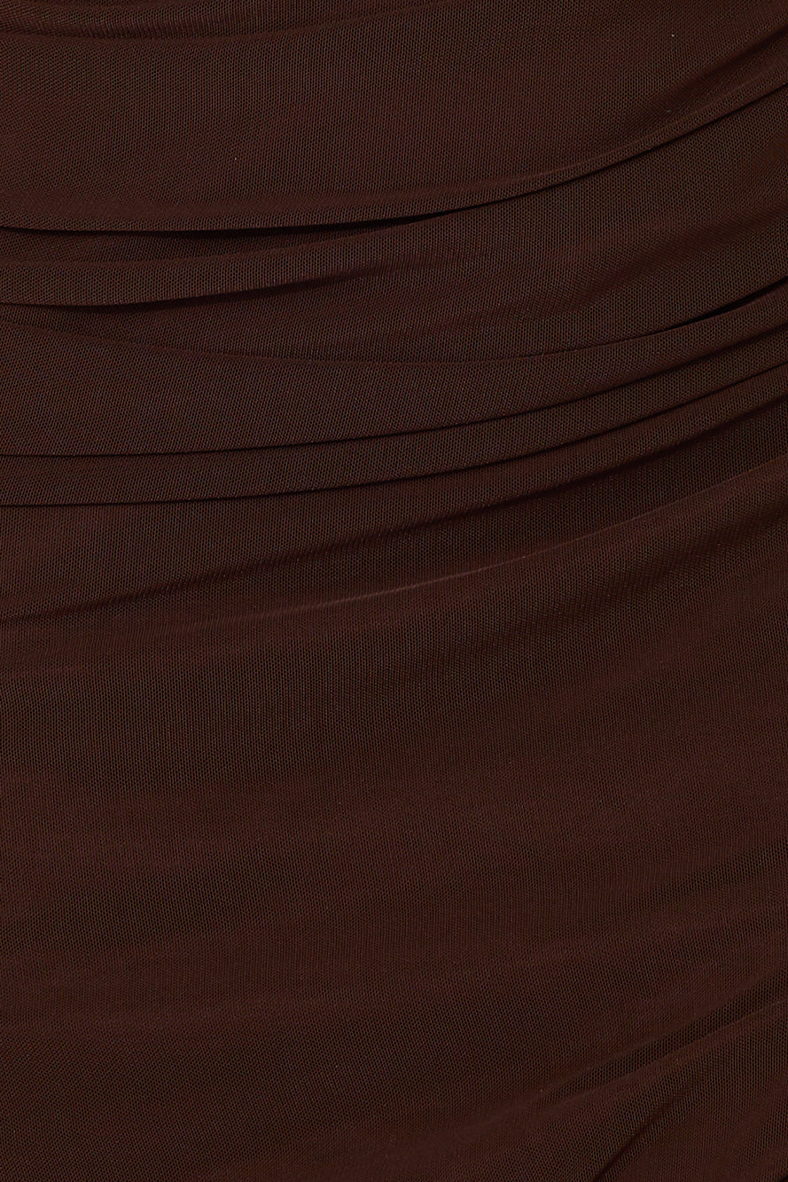 Midnight Enchantment Halter Mesh Midi Dress Brown
