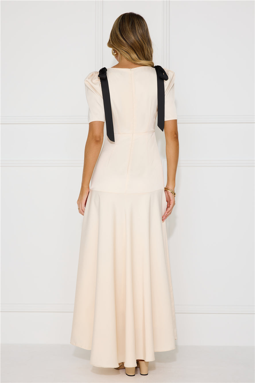 Vintage Era Satin Maxi Dress Cream