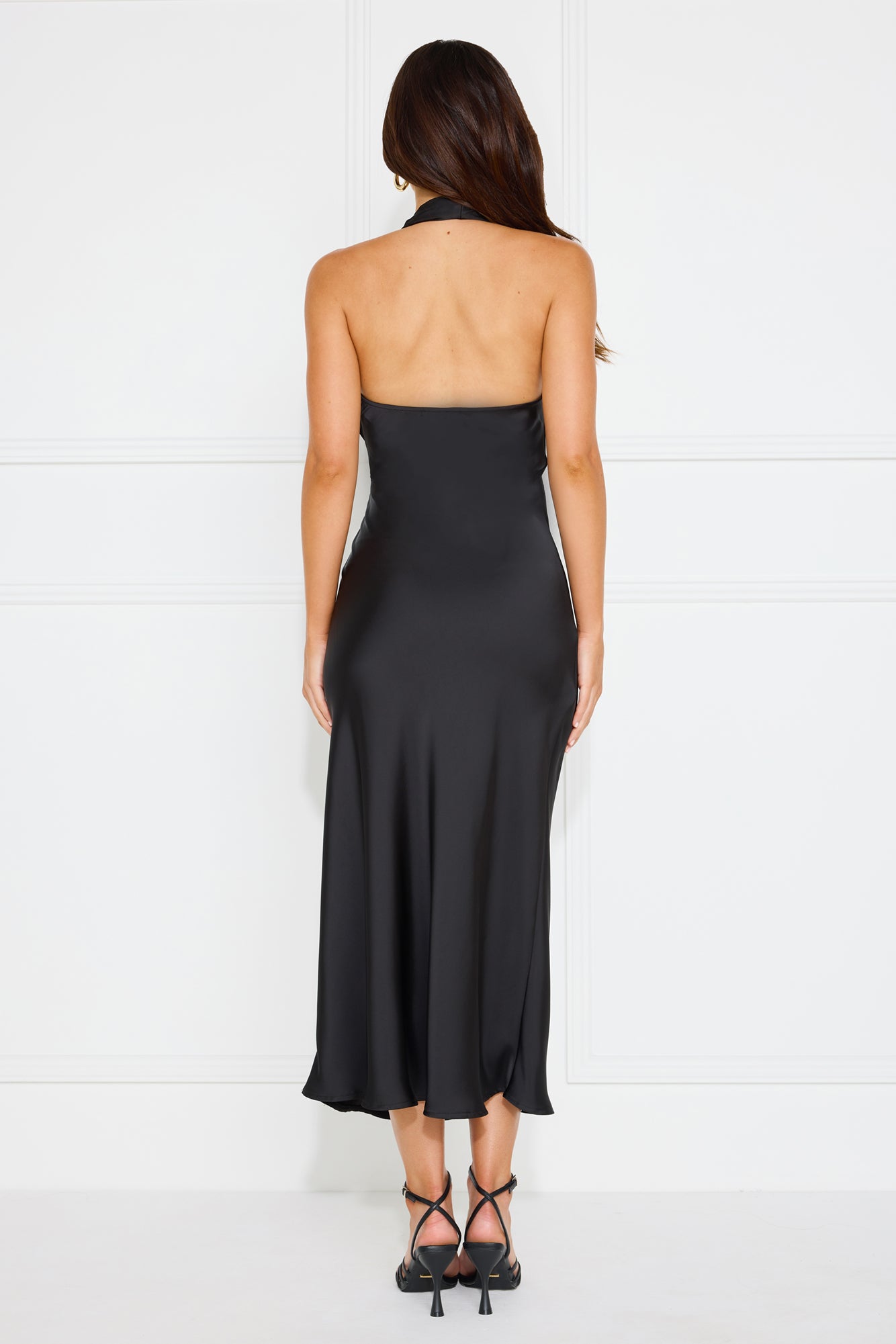 Couture Lane Halter Satin Midi Dress Black
