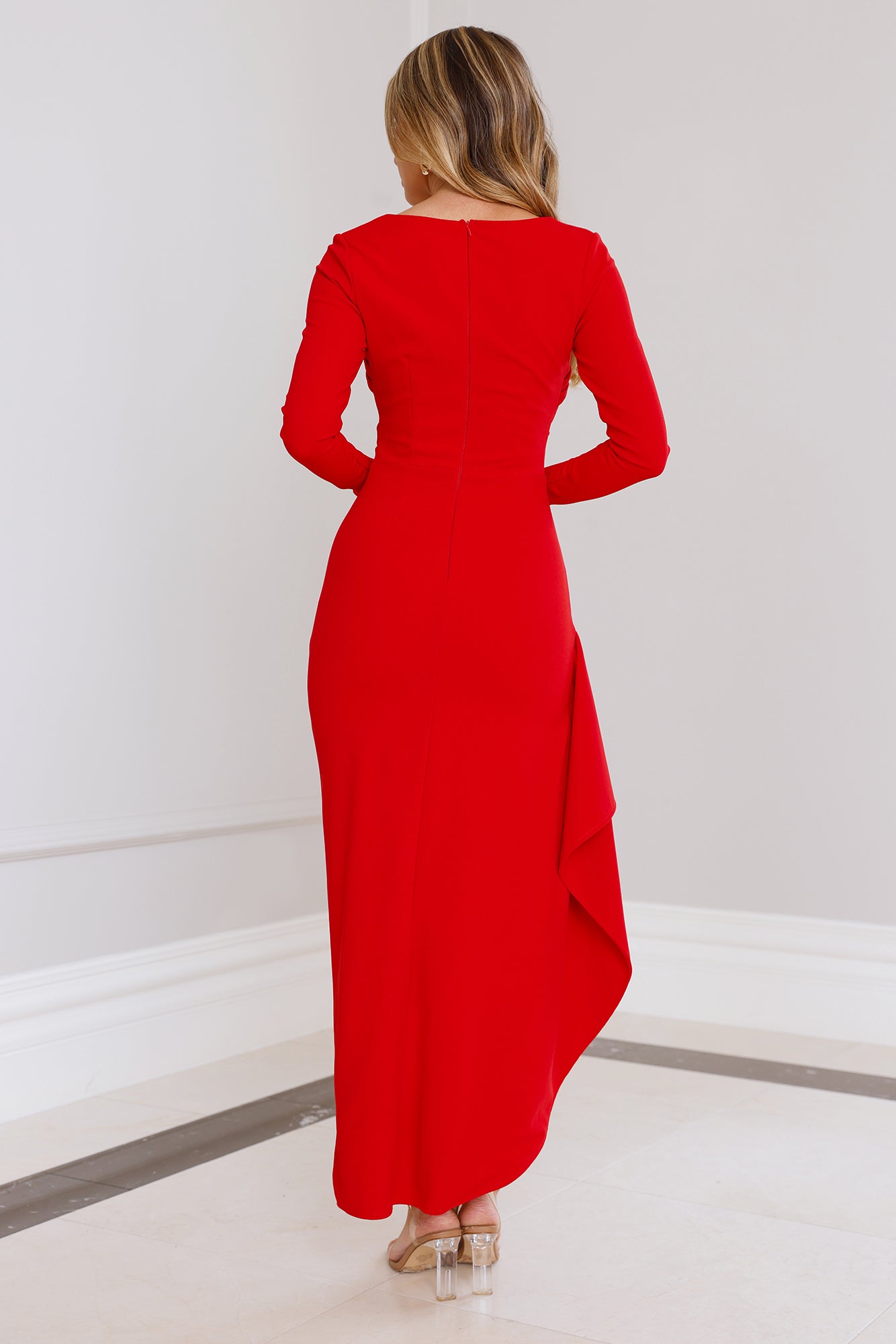 After Hours Long Sleeve Maxi Dress Red