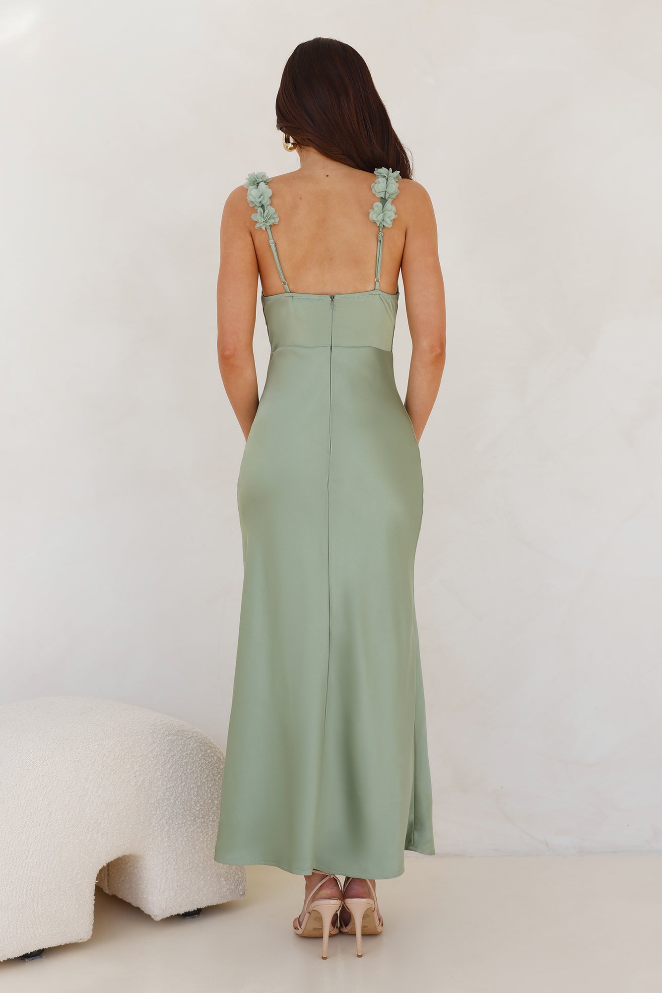 Silken Twilight Satin Maxi Dress Sage