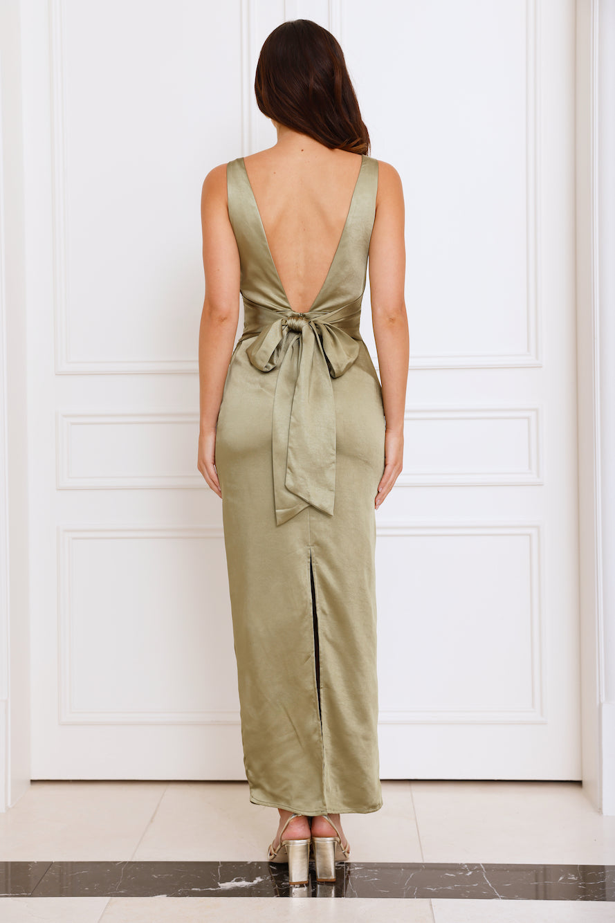 Twilight Affair Satin Maxi Dress Sage
