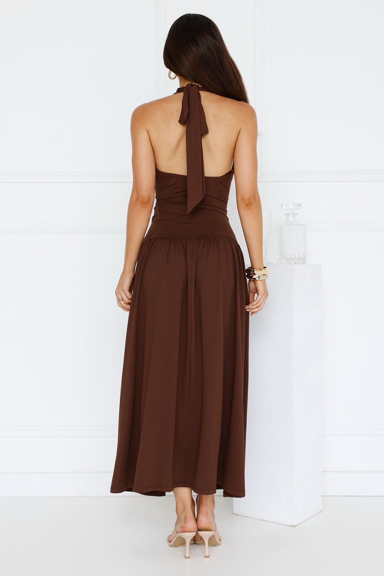 Enchanted Mirage Halter Maxi Dress Brown