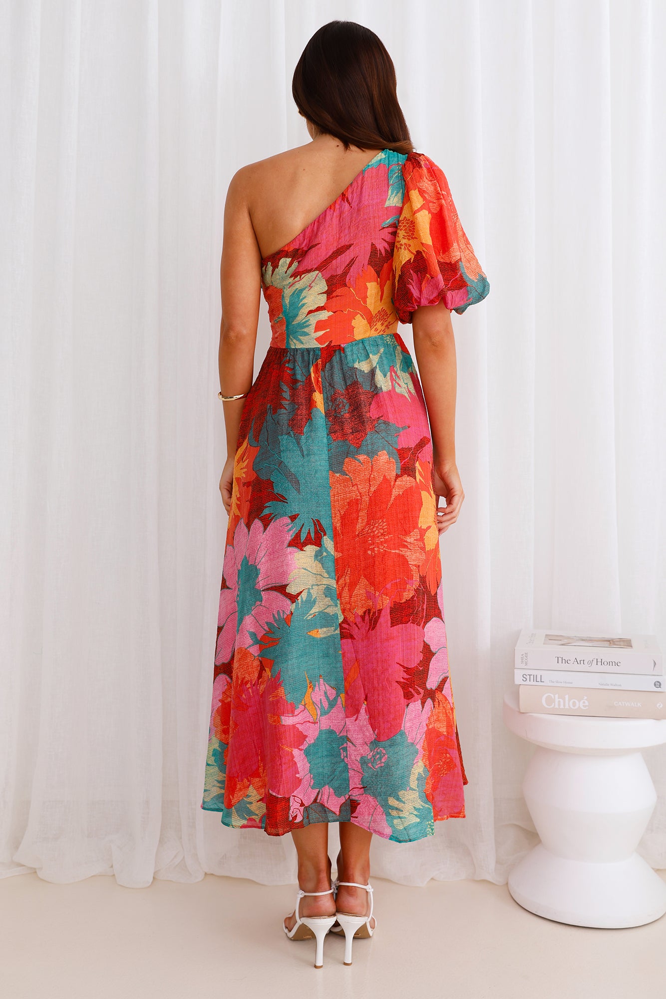 Palette Of Color One Shoulder Midi Dress Print