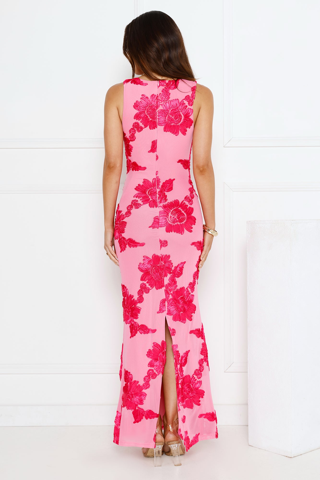 Vibe To It Mesh Maxi Dress Pink