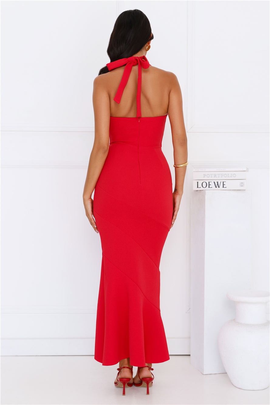 Good Conversation Halter Maxi Dress Red