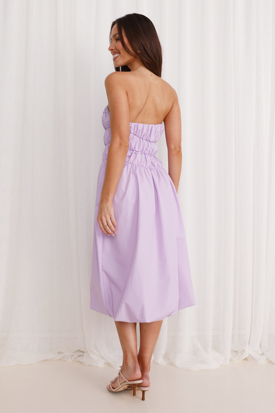 Stella Strapless Bubble Midi Dress Lilac