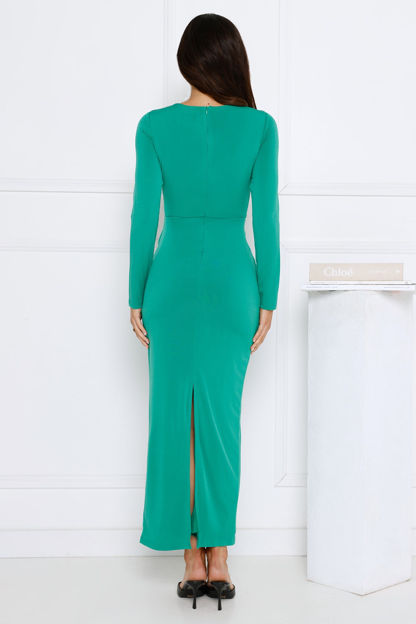 Golden Mirage Long Sleeve Maxi Dress Green