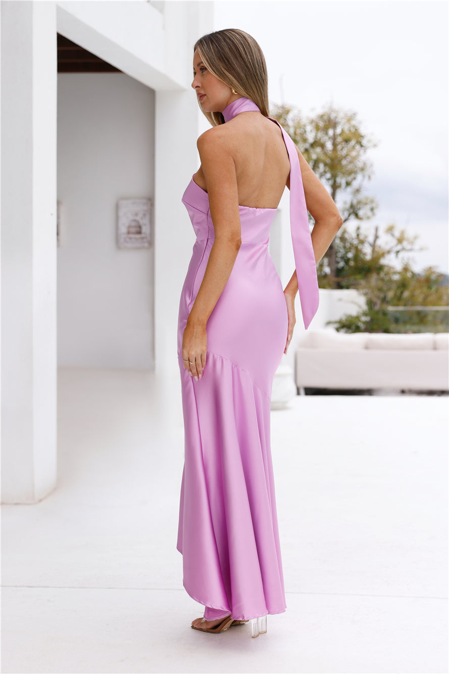 Graceful Influence Satin Halter Maxi Dress Purple