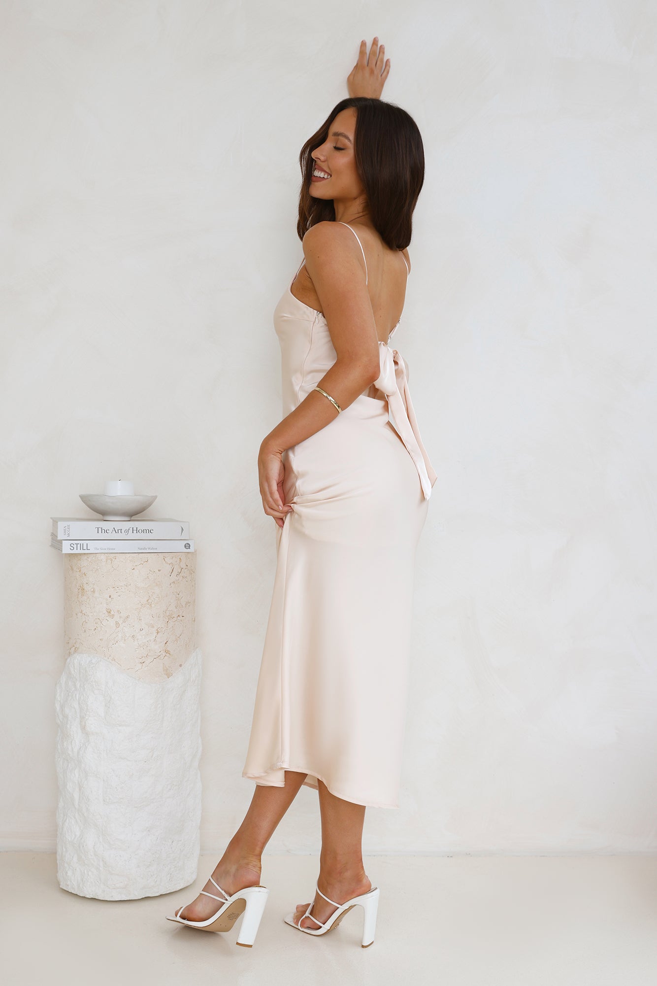 Sophisticated Satin Slip Midi Dress Champagne