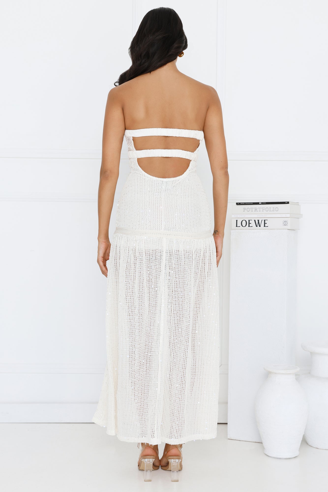 Beach Shimmer Strapless Knit Midi Dress Cream