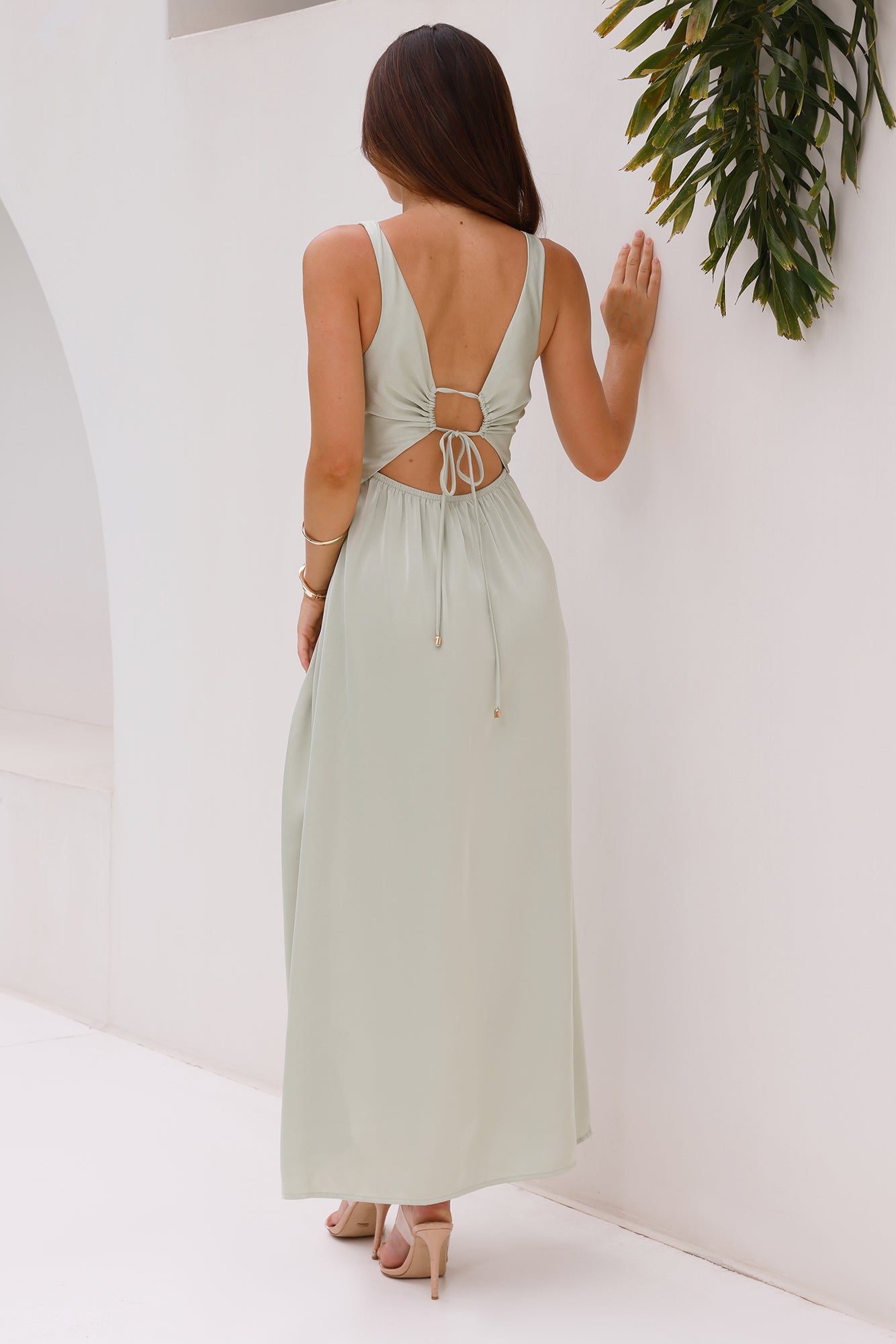 HELLO MOLLY Piece Of Your Love Satin Maxi Dress Sage