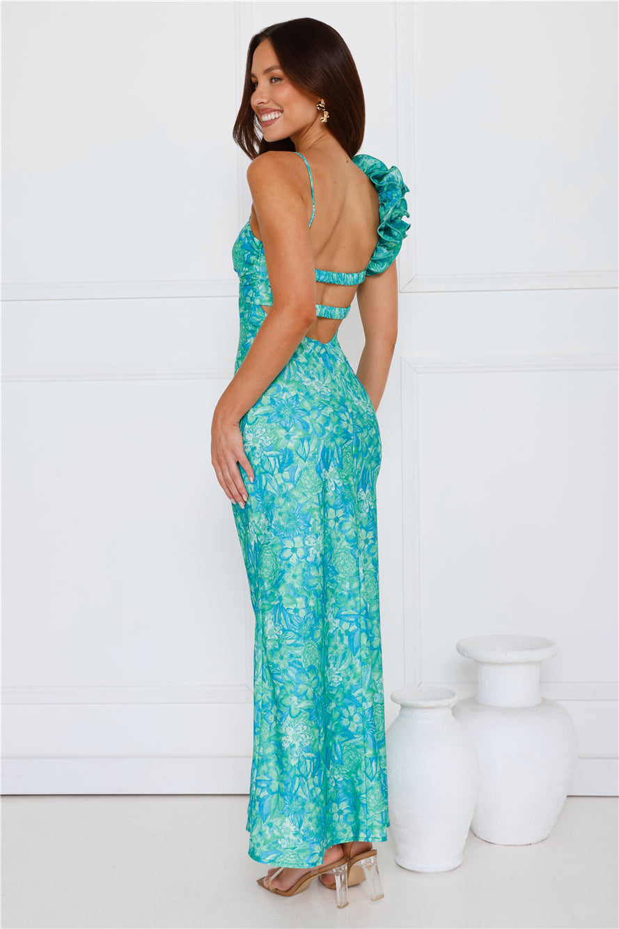 Jungle Muse Satin Maxi Dress Green