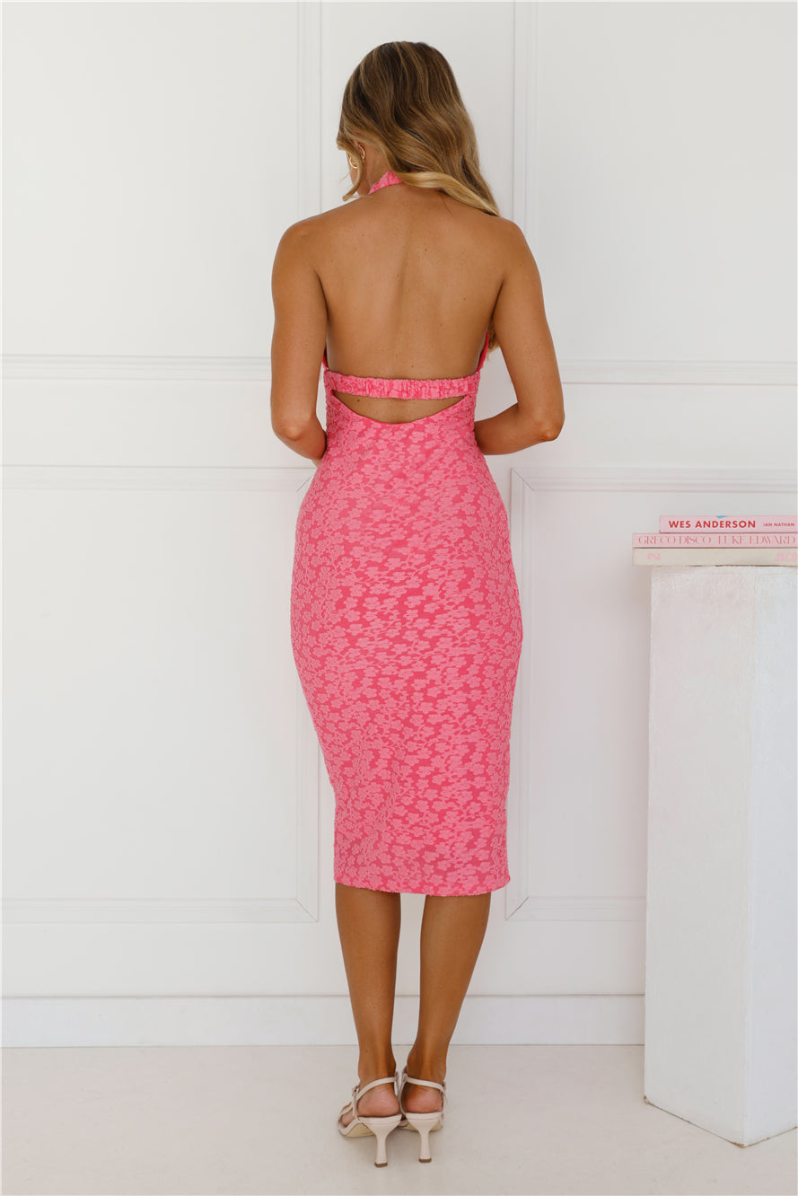 Sassy Socialite Halter Midi Dress Pink