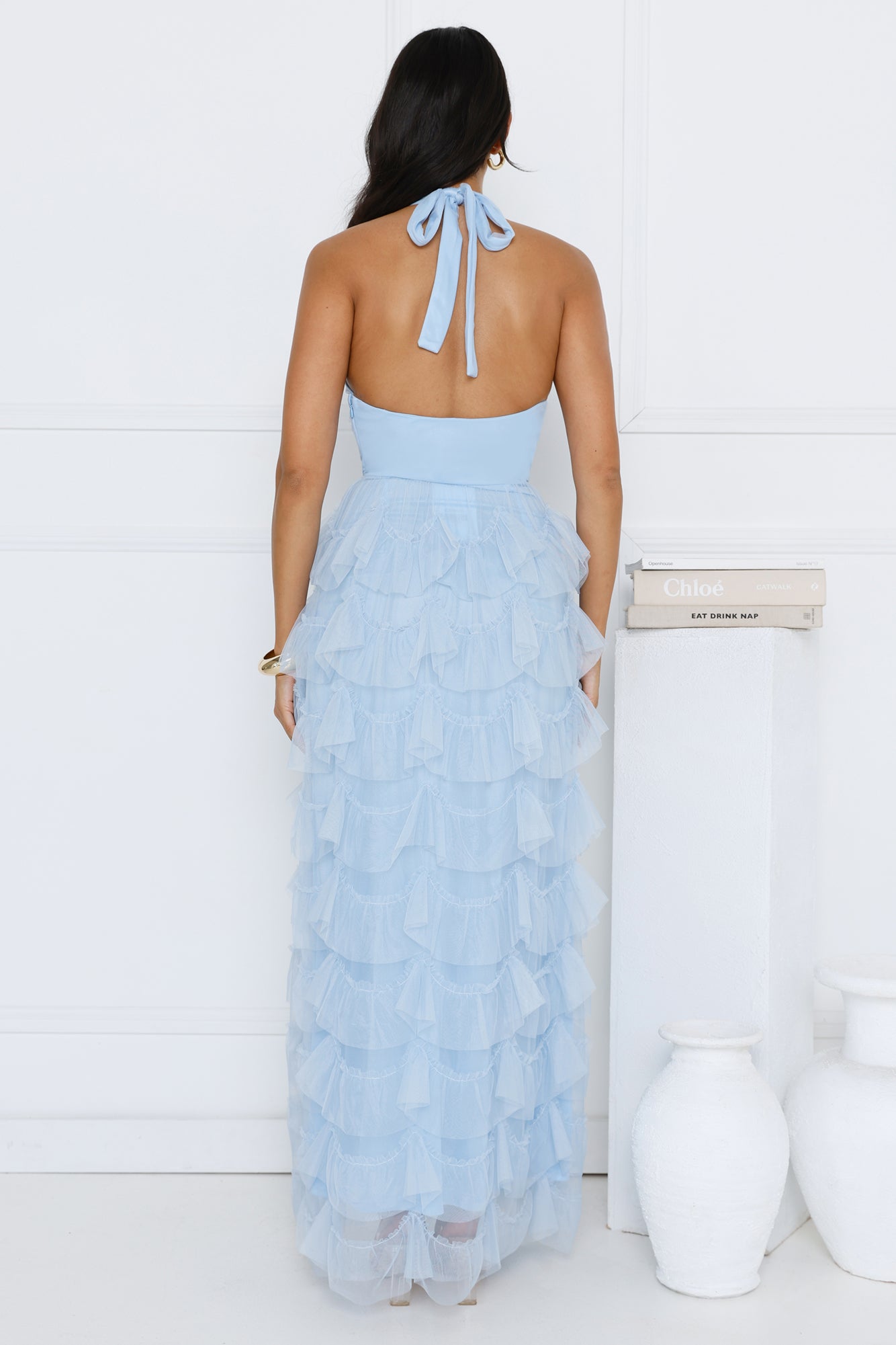 Aisling Halter Tulle Maxi Dress Blue