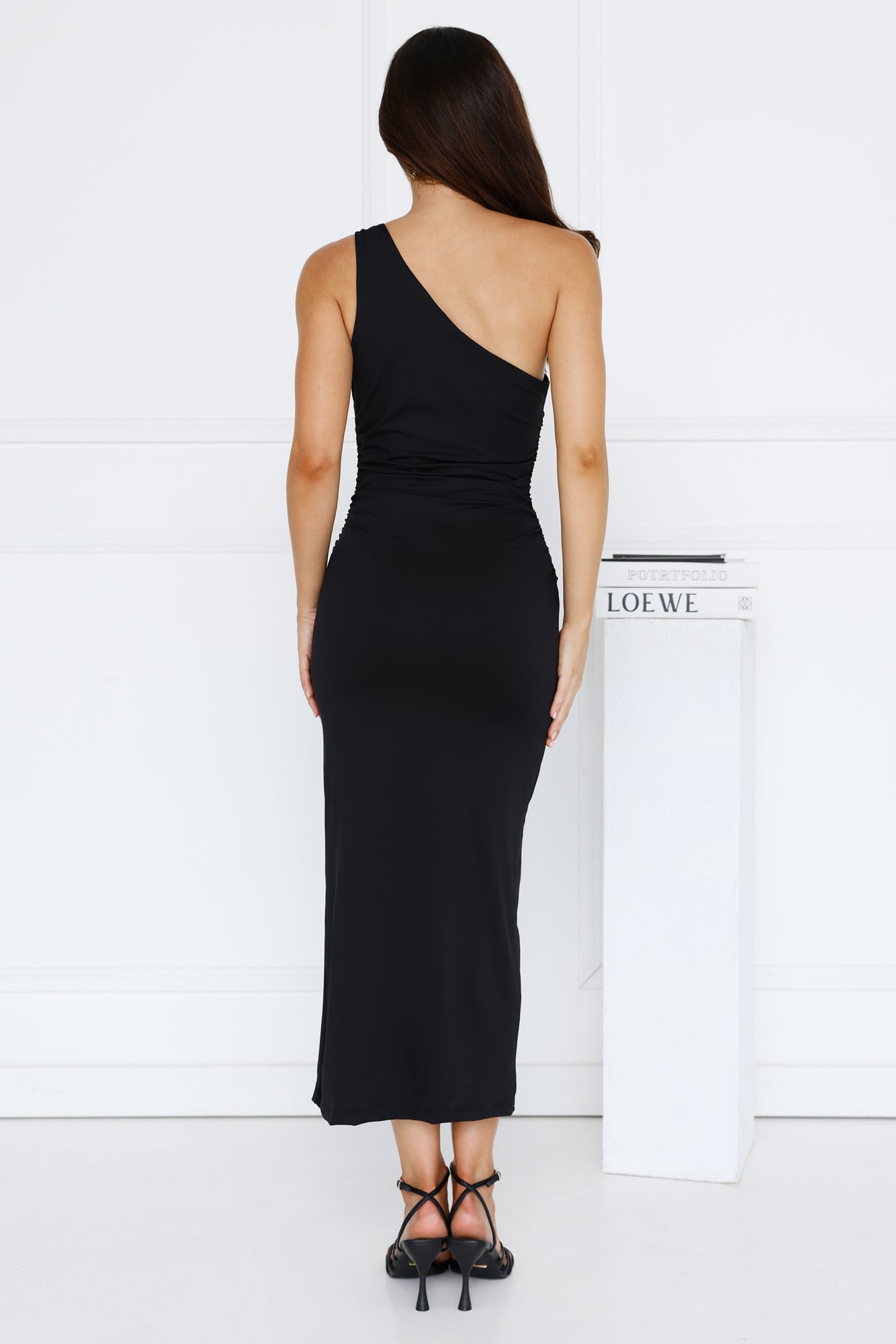 Soft Power One Shoulder Midi Dress Black