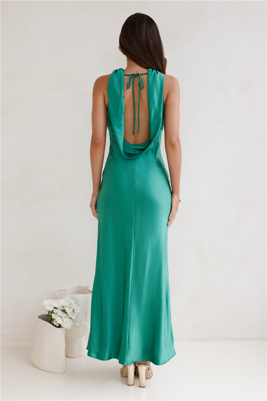 Sleeker Now Satin Maxi Dress Green