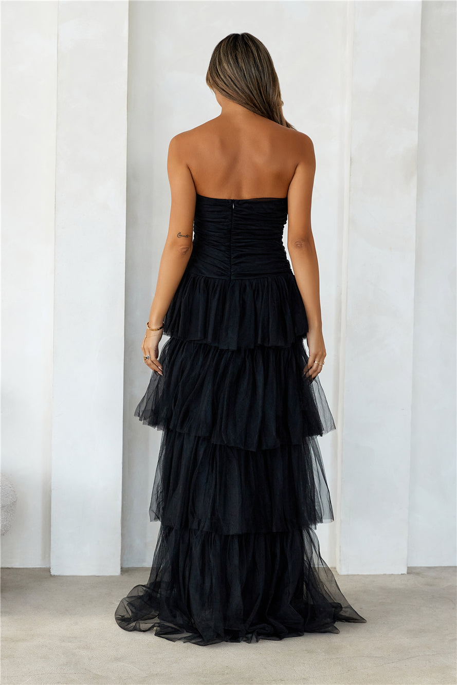 HELLO MOLLY Hidden Opal Strapless Tulle Maxi Dress Black