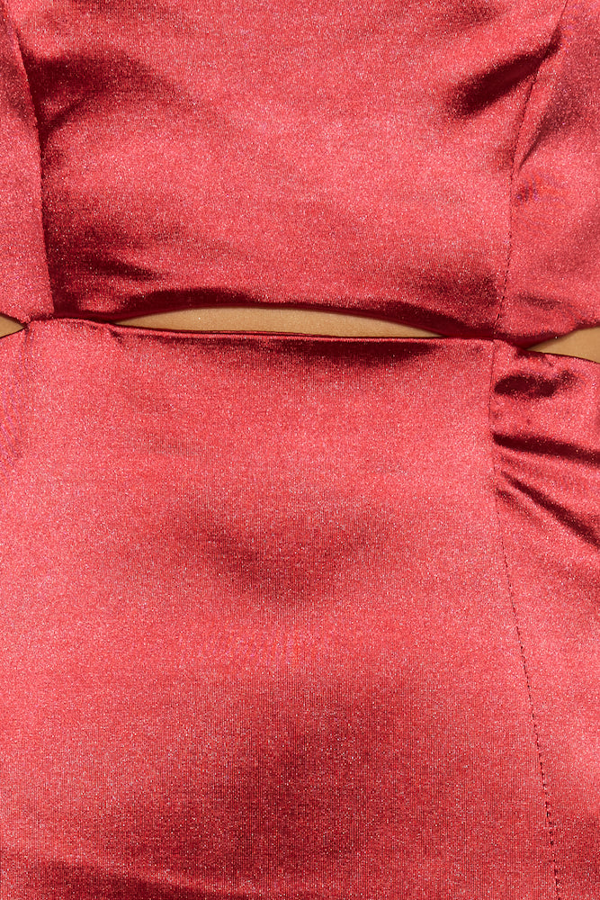 Sipping The Finest Satin Midi Dress Red