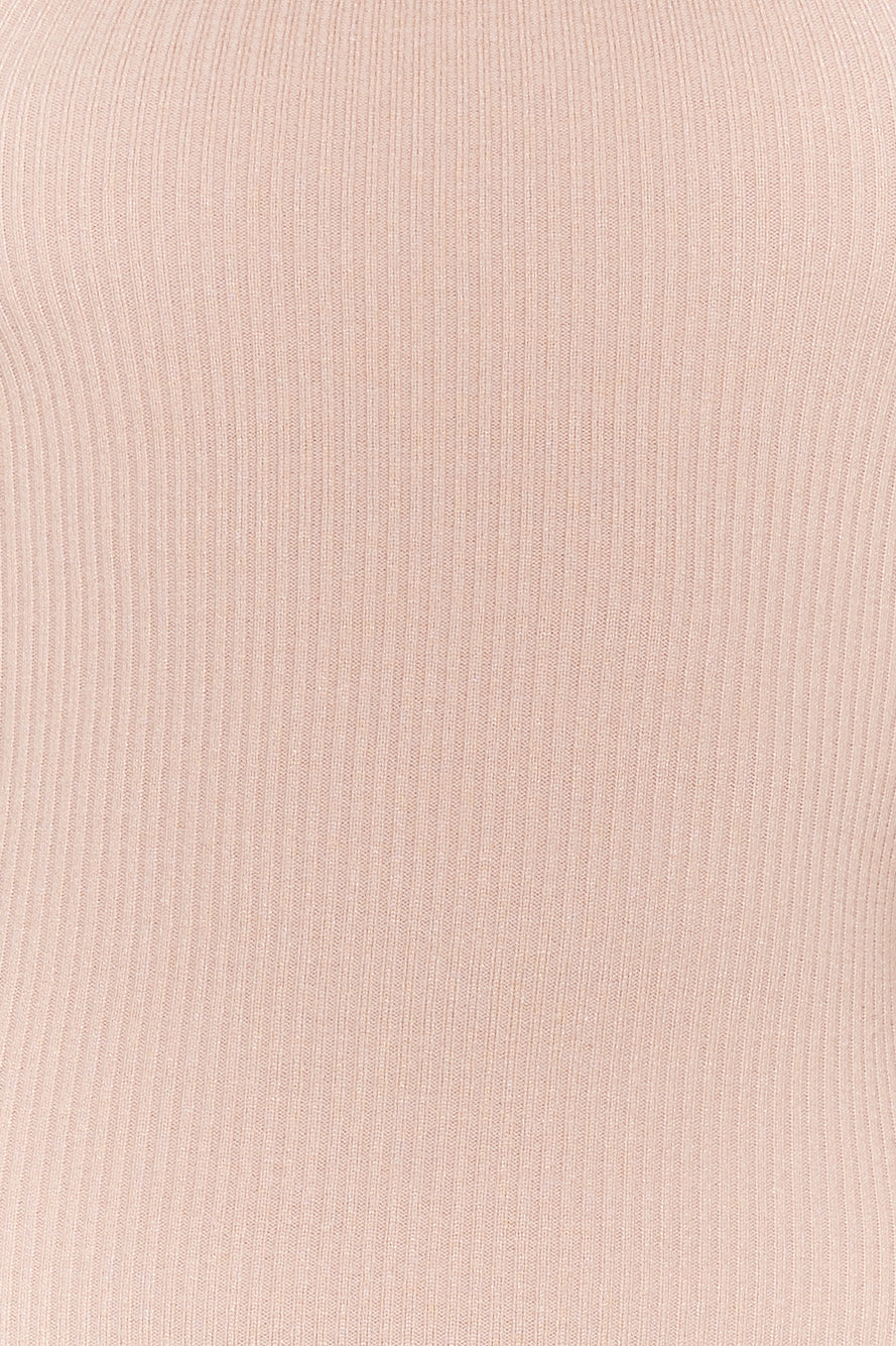 Season For It Ribbed Midi Dress Beige