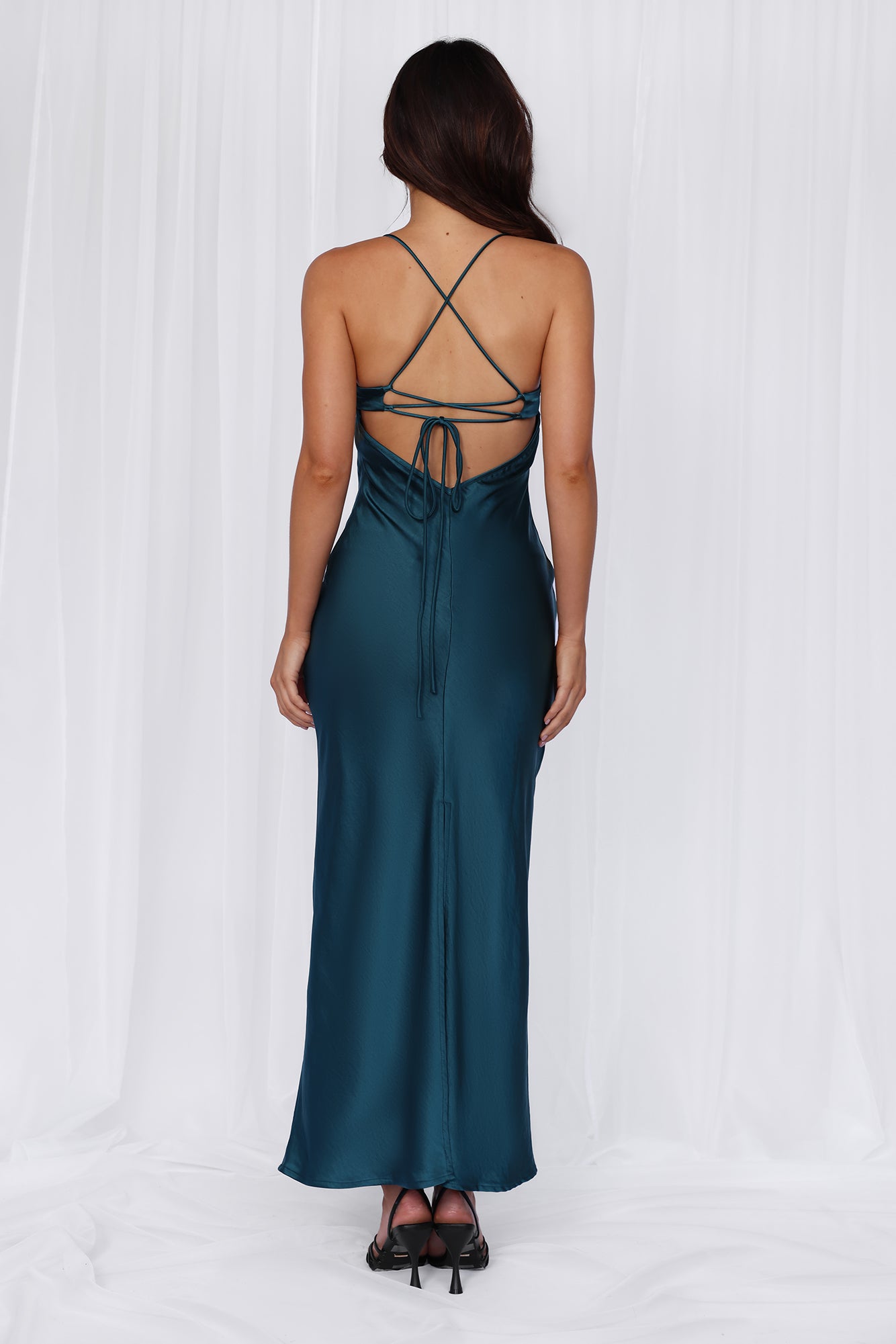 HELLO MOLLY The Samara Satin Maxi Dress Teal