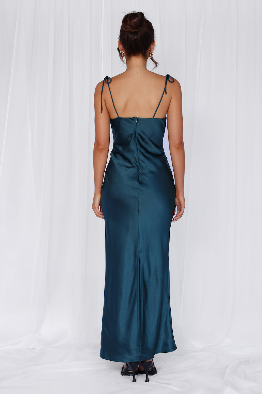 HELLO MOLLY The Penelope Cowl Satin Maxi Dress Teal