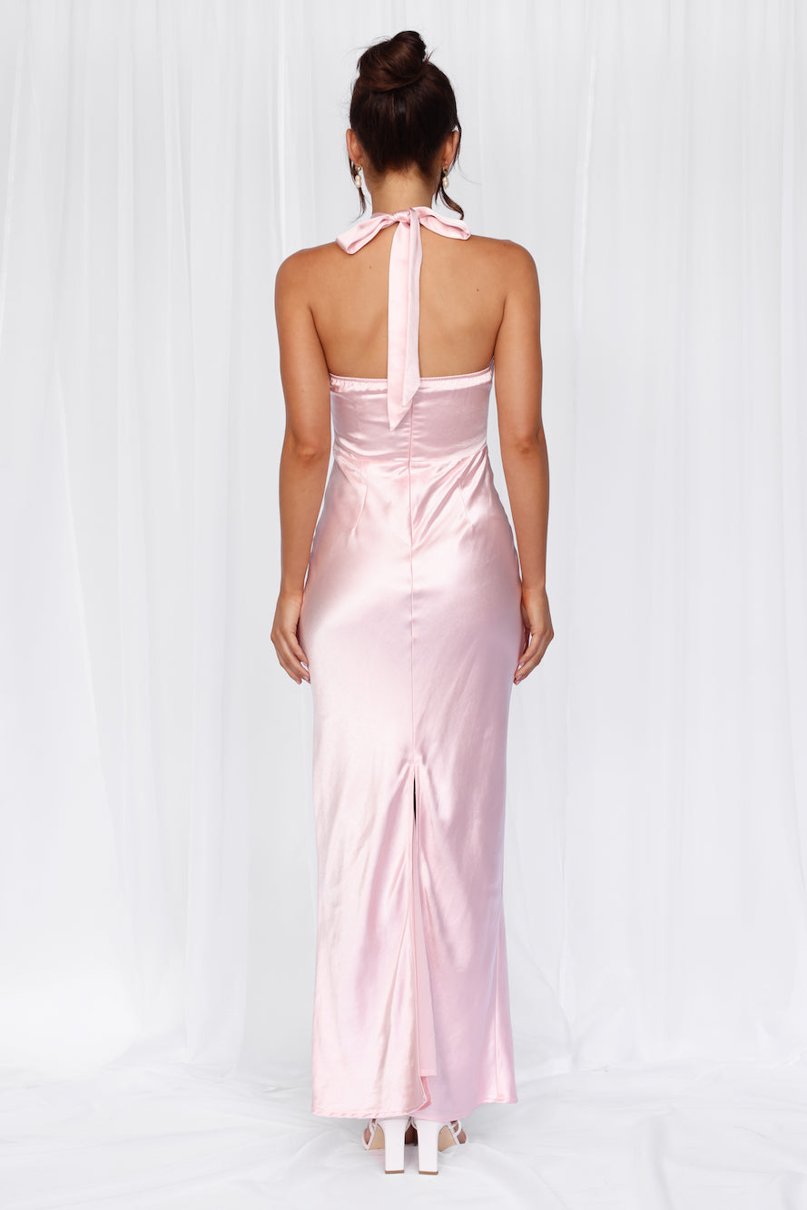 HELLO MOLLY The Cleo Halter Satin Maxi Dress Pink