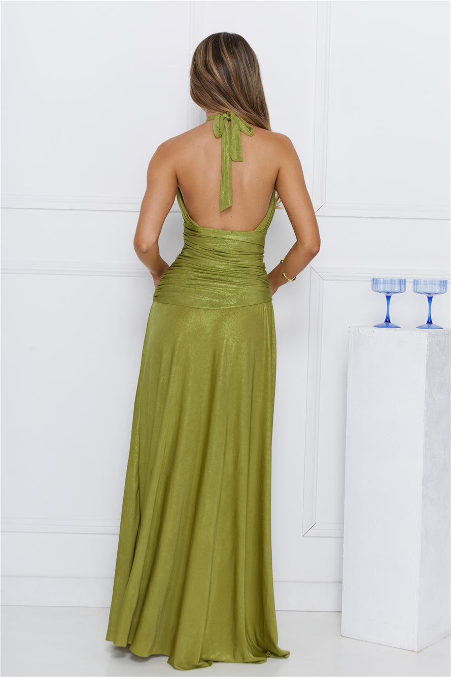 Celebration Of Style Halter Maxi Dress Olive