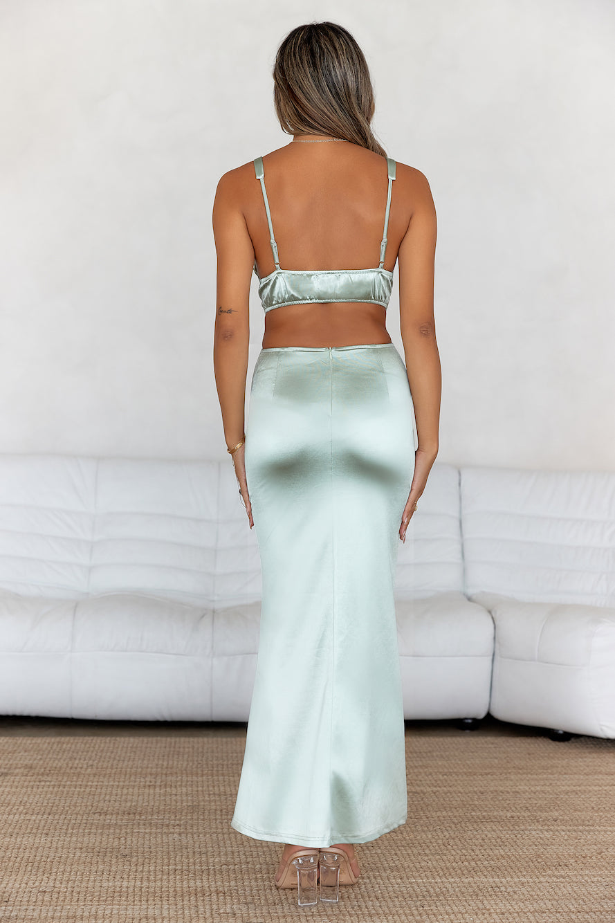 Sunset Views Satin Midi Dress Sage