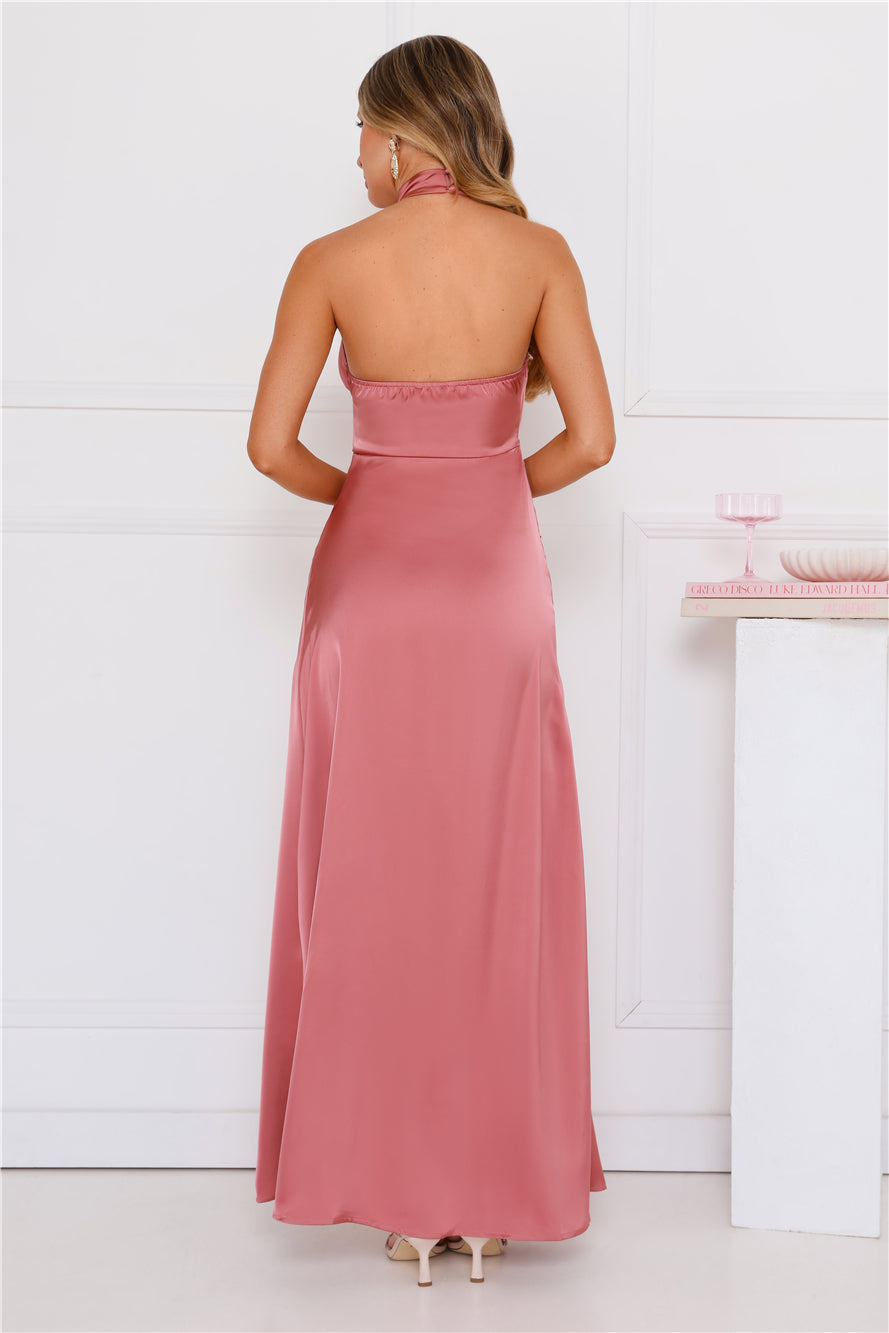 Sonnet Satin Halter Maxi Dress Rose