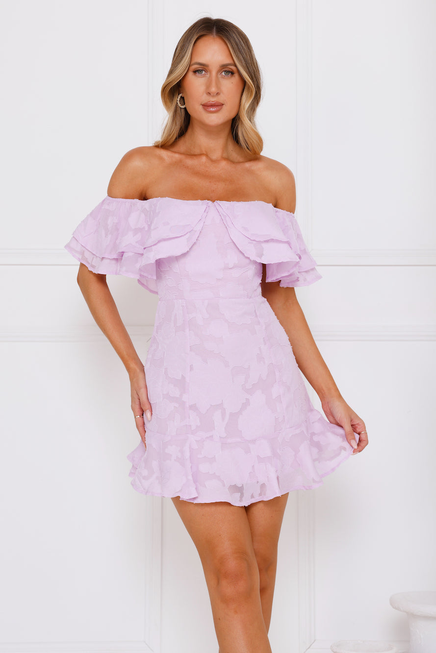Lovely Lines Off Shoulder Mini Dress Lilac