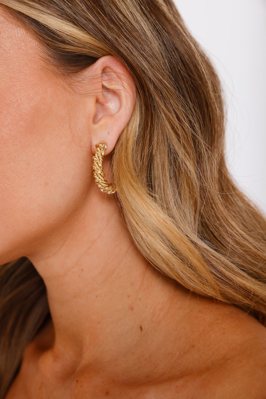 18k Gold Plated Woven Love Hoop Earrings Gold