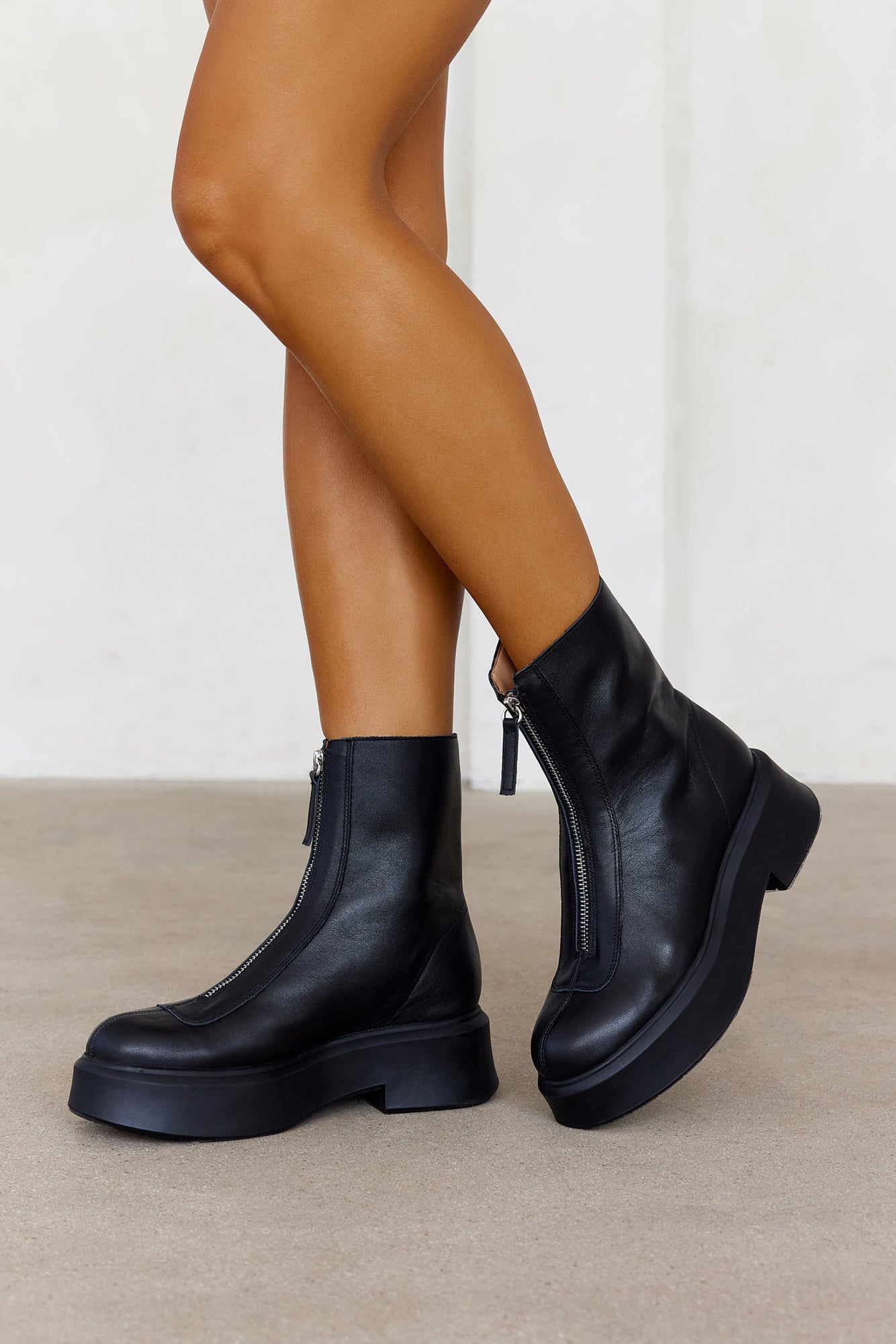 Jones Zipper Lug Ankle Boots Black Leather