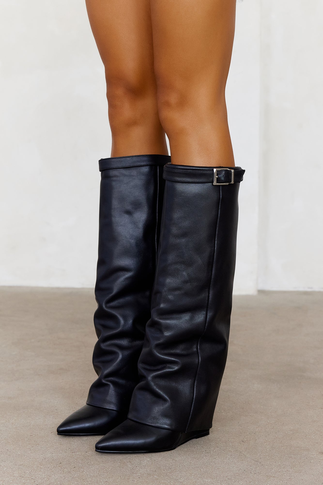Coreene Leather Knee High Boots Black