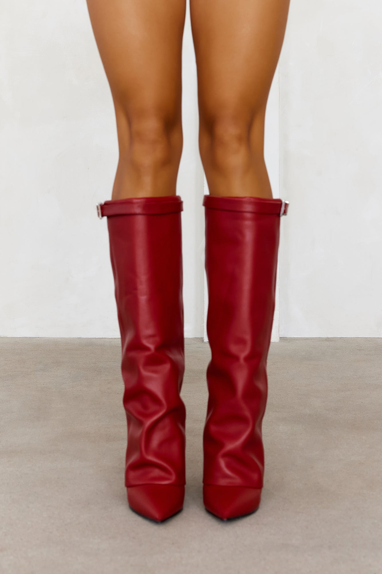Coreene Leather Knee High Boots Red