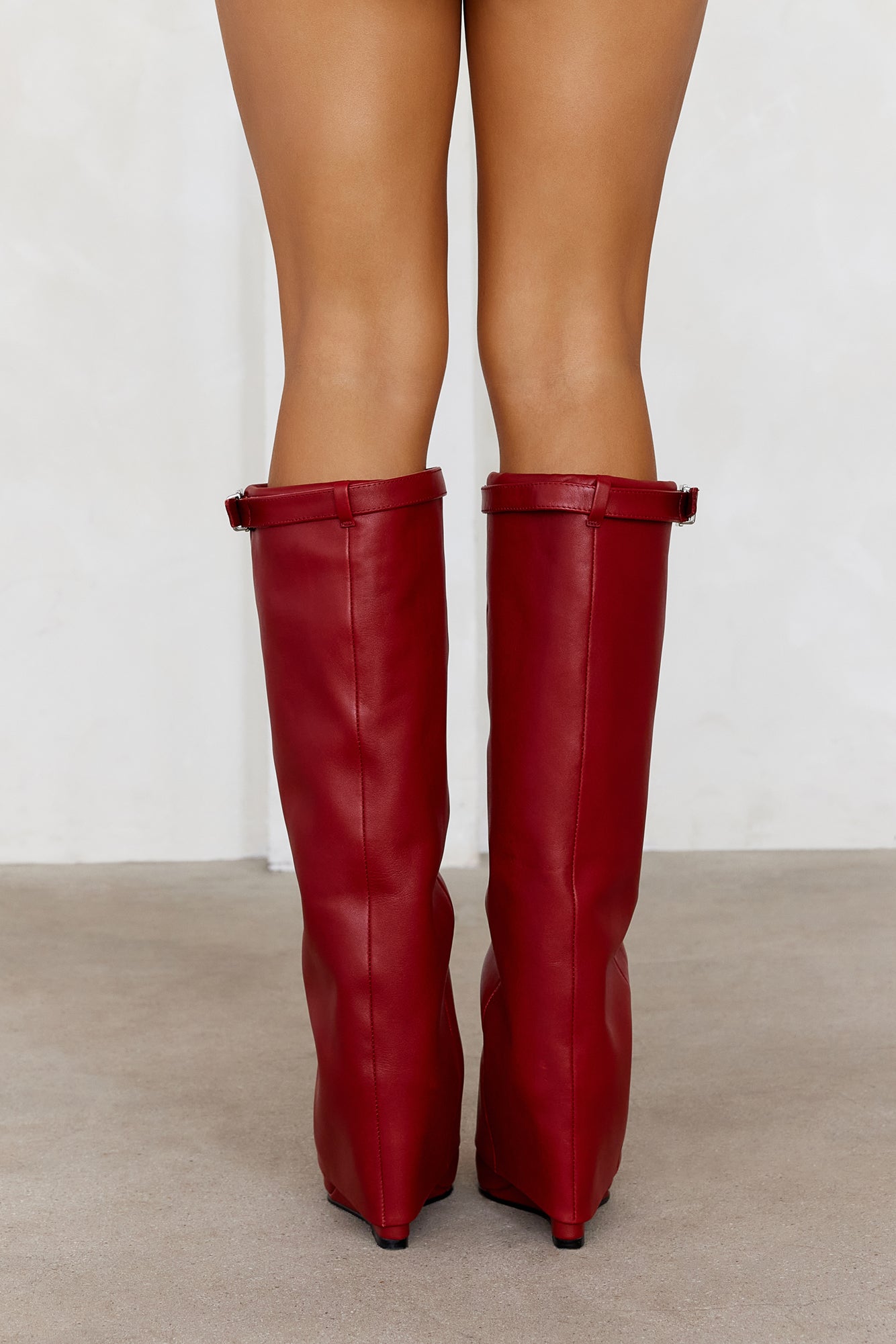 Coreene Leather Knee High Boots Red