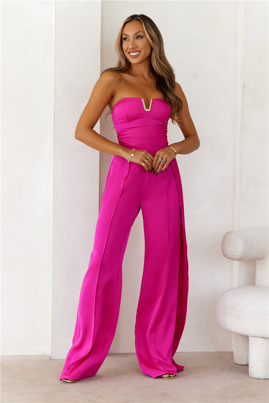 HELLO MOLLY Diva Of The Night Strapless Jumpsuit Fuchsia