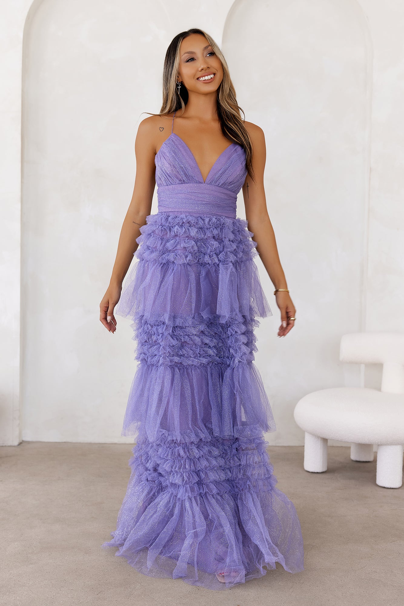Twinkle Season Glitter Maxi Dress Dusty Violet
