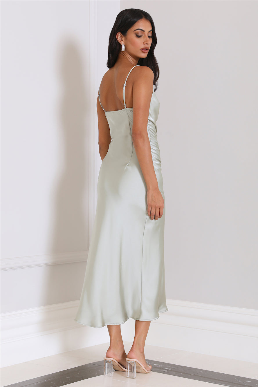 Silky Touch Satin Midi Dress Sage