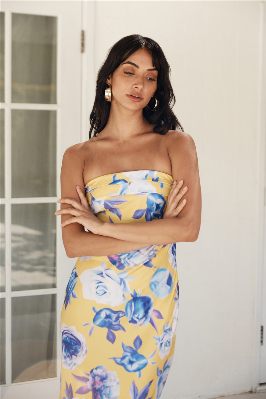 Impressive Me Strapless Satin Maxi Dress Yellow