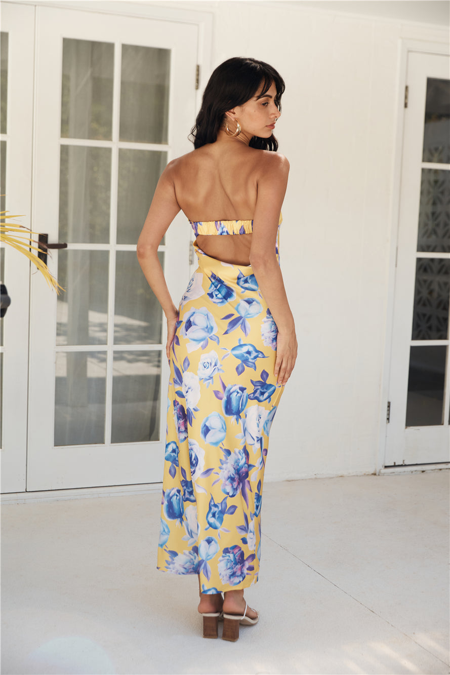 Impressive Me Strapless Satin Maxi Dress Yellow