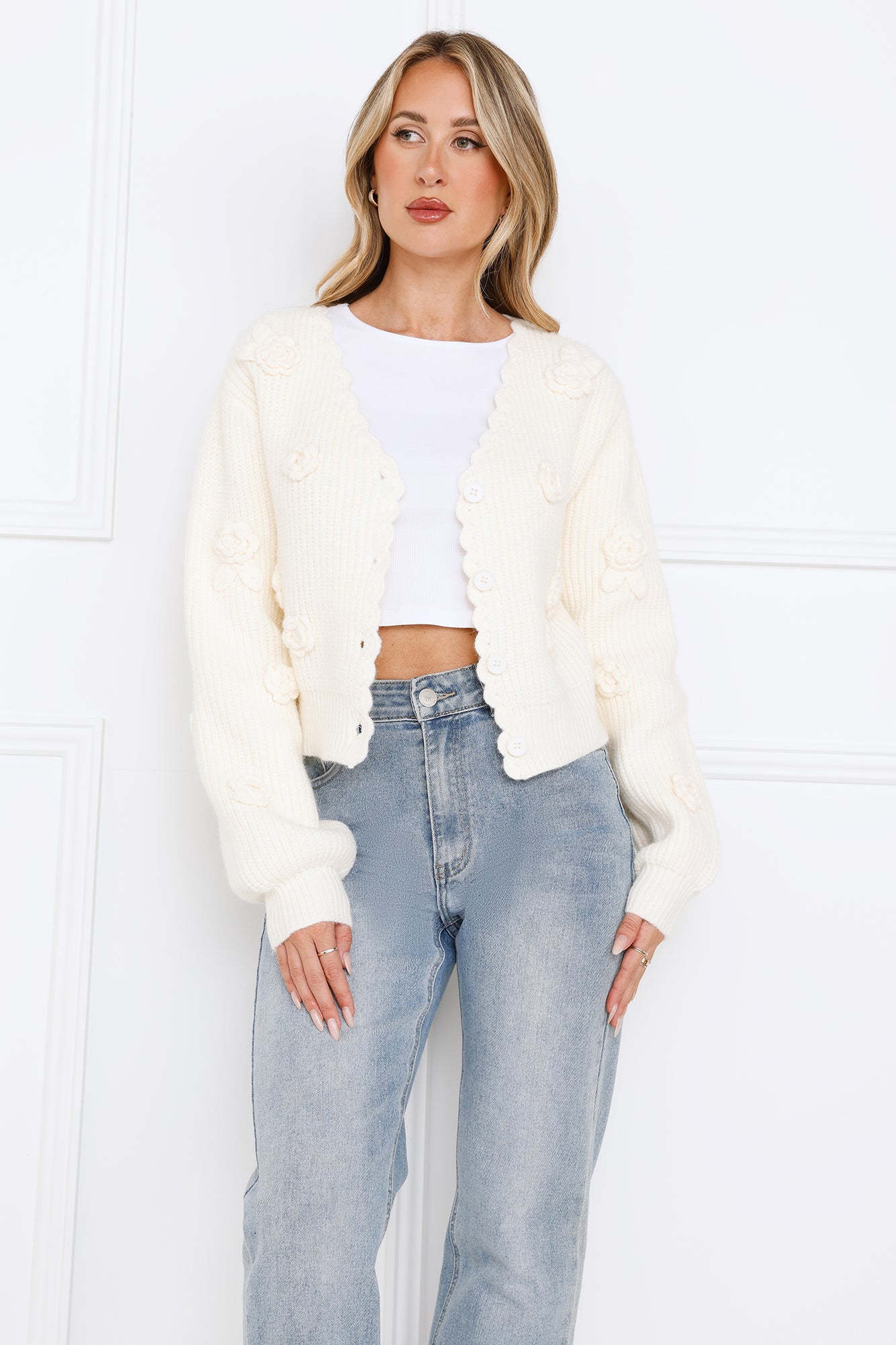 World Of Luxe Knit Cardigan Cream