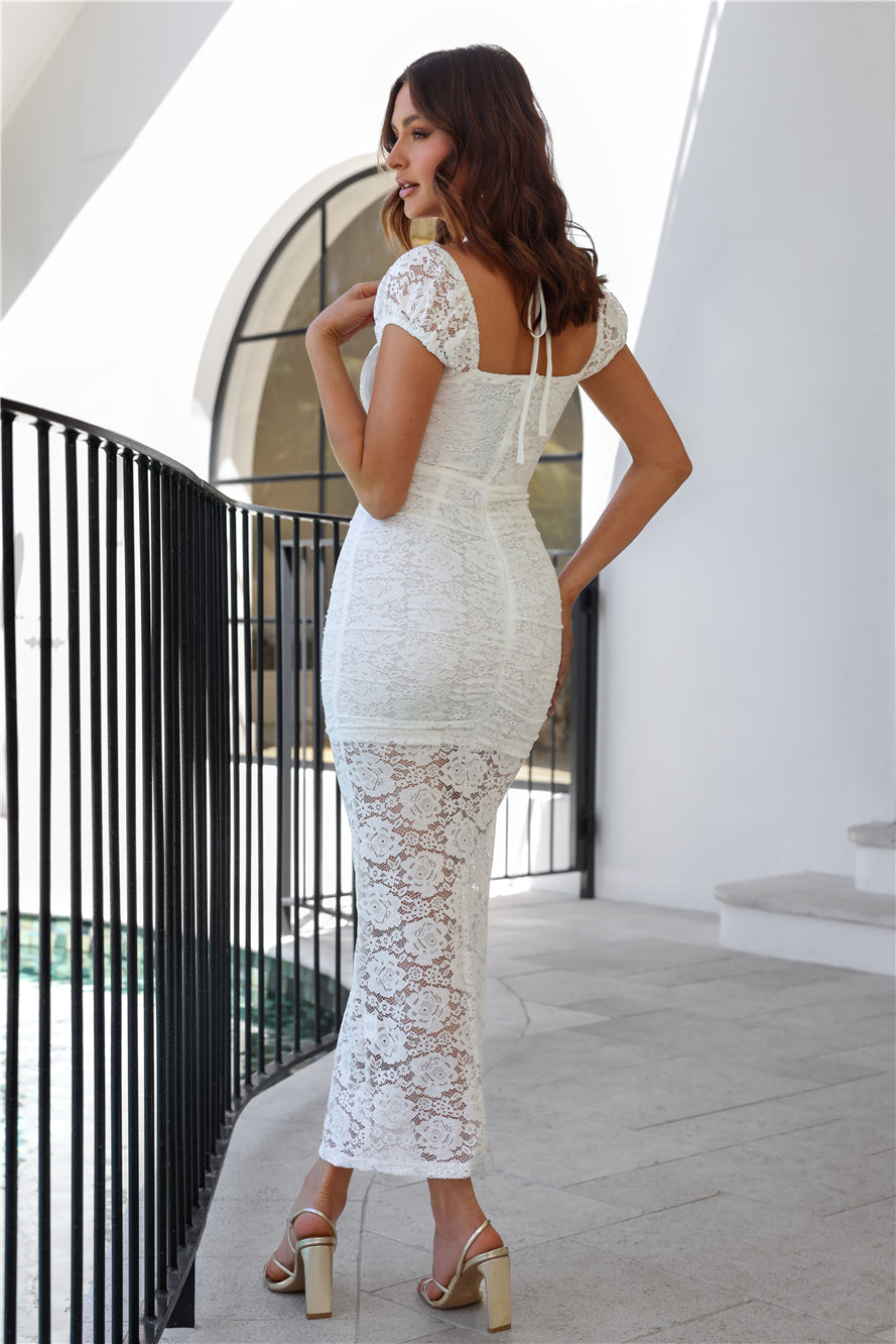 Romance On The High Lace Midi Dress White