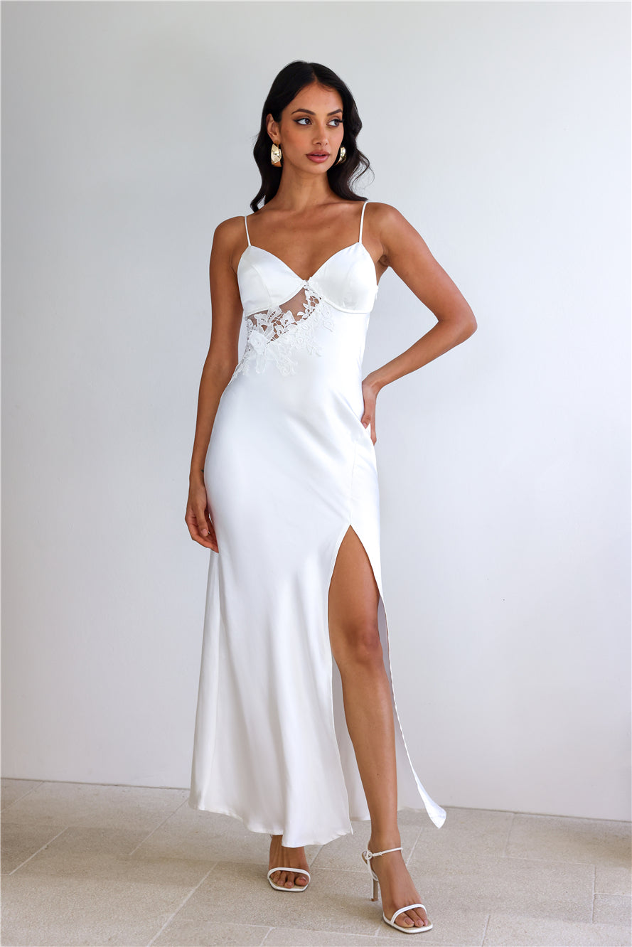 Goddess Of Dawn Satin Maxi Dress White