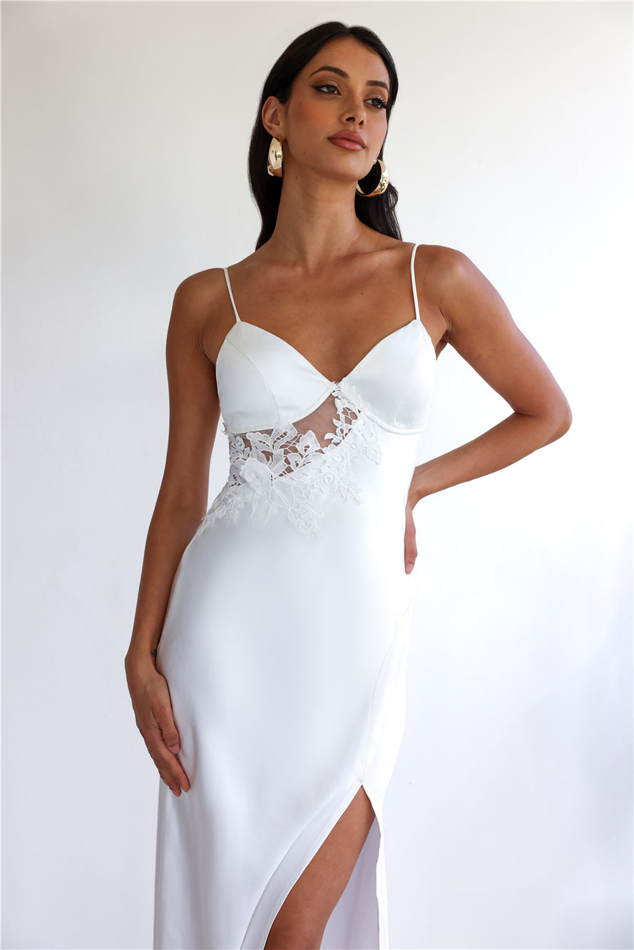 Goddess Of Dawn Satin Maxi Dress White