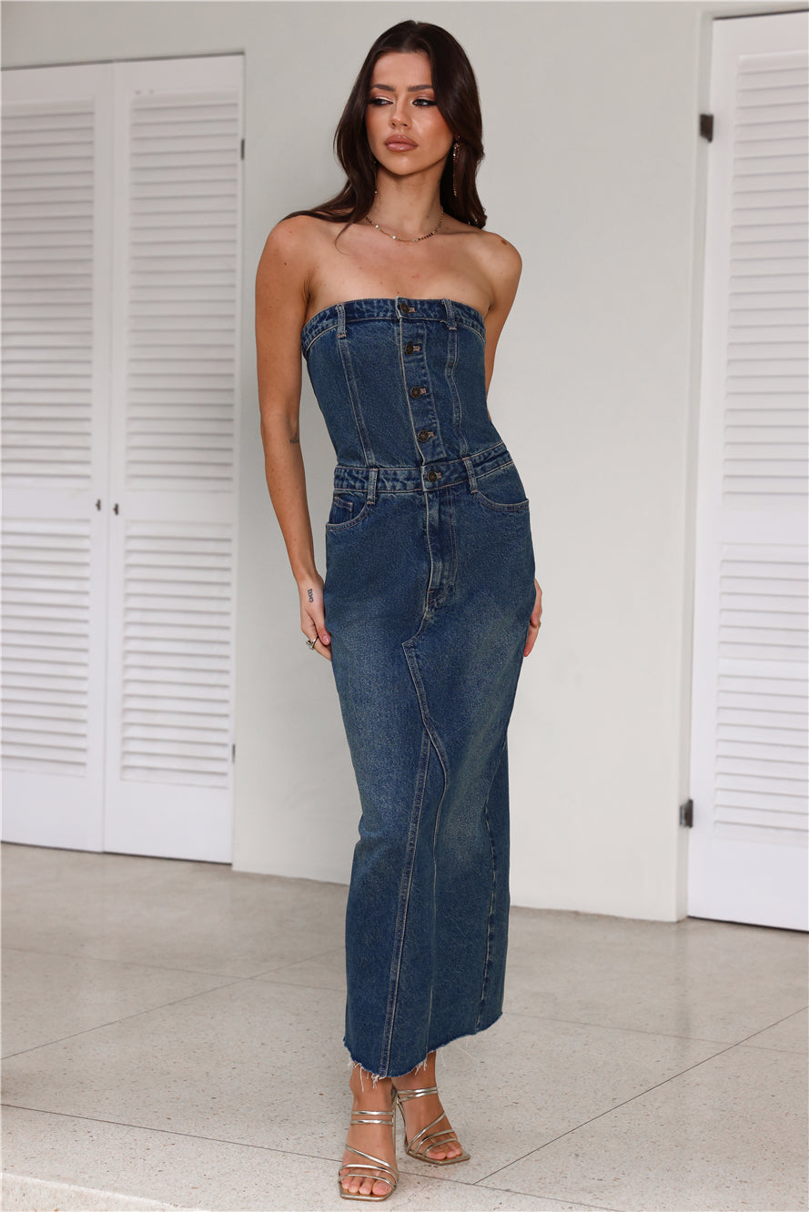 LIONESS Vista Denim Dress Denim Blue