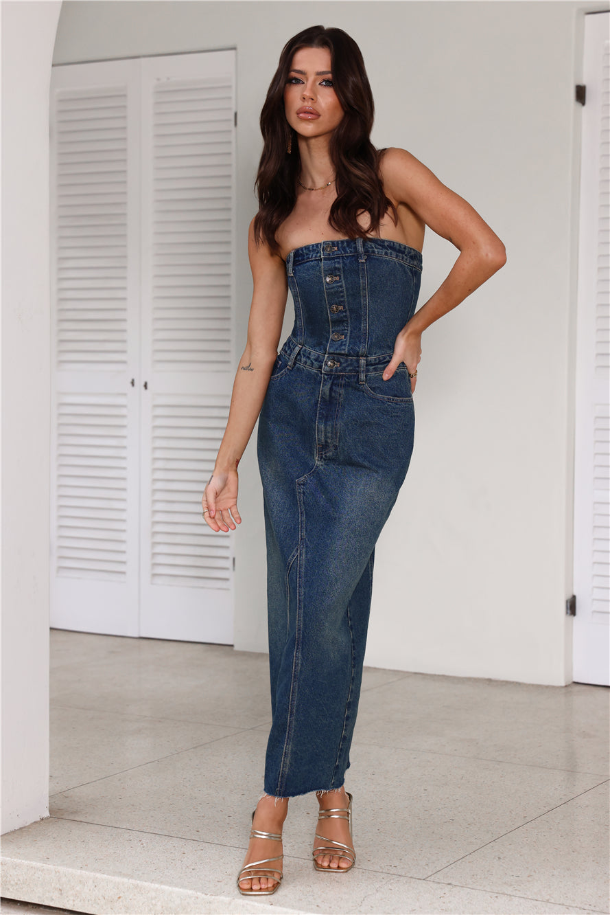 LIONESS Vista Denim Dress Denim Blue