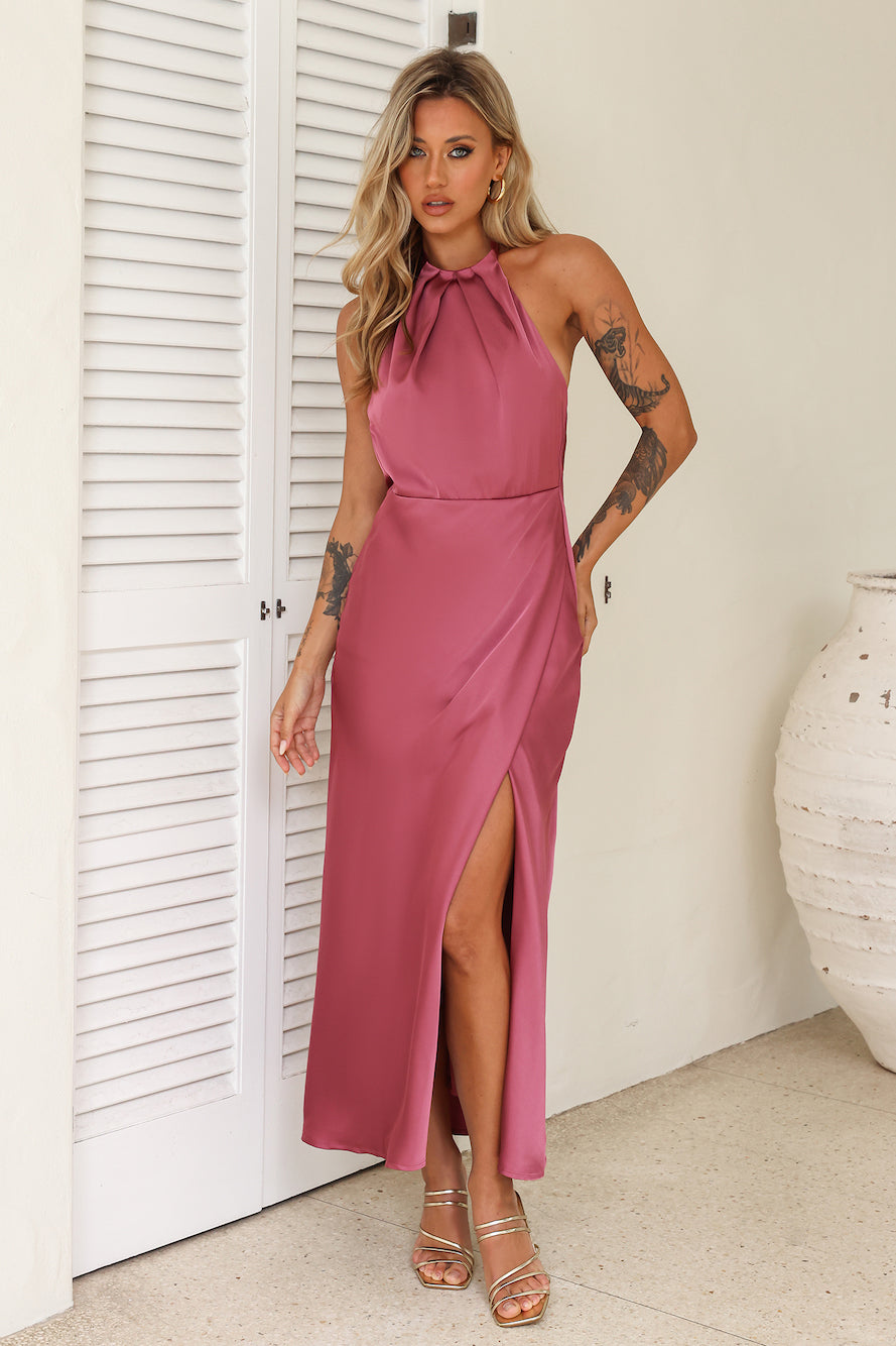 High Status Satin Maxi Dress Rose